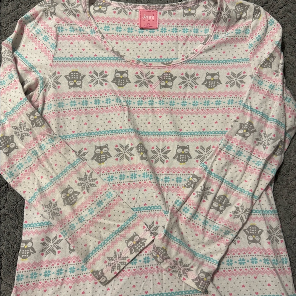 Jenni Pink/Grey Owl Cotton/Polyester NightGown. Sz M